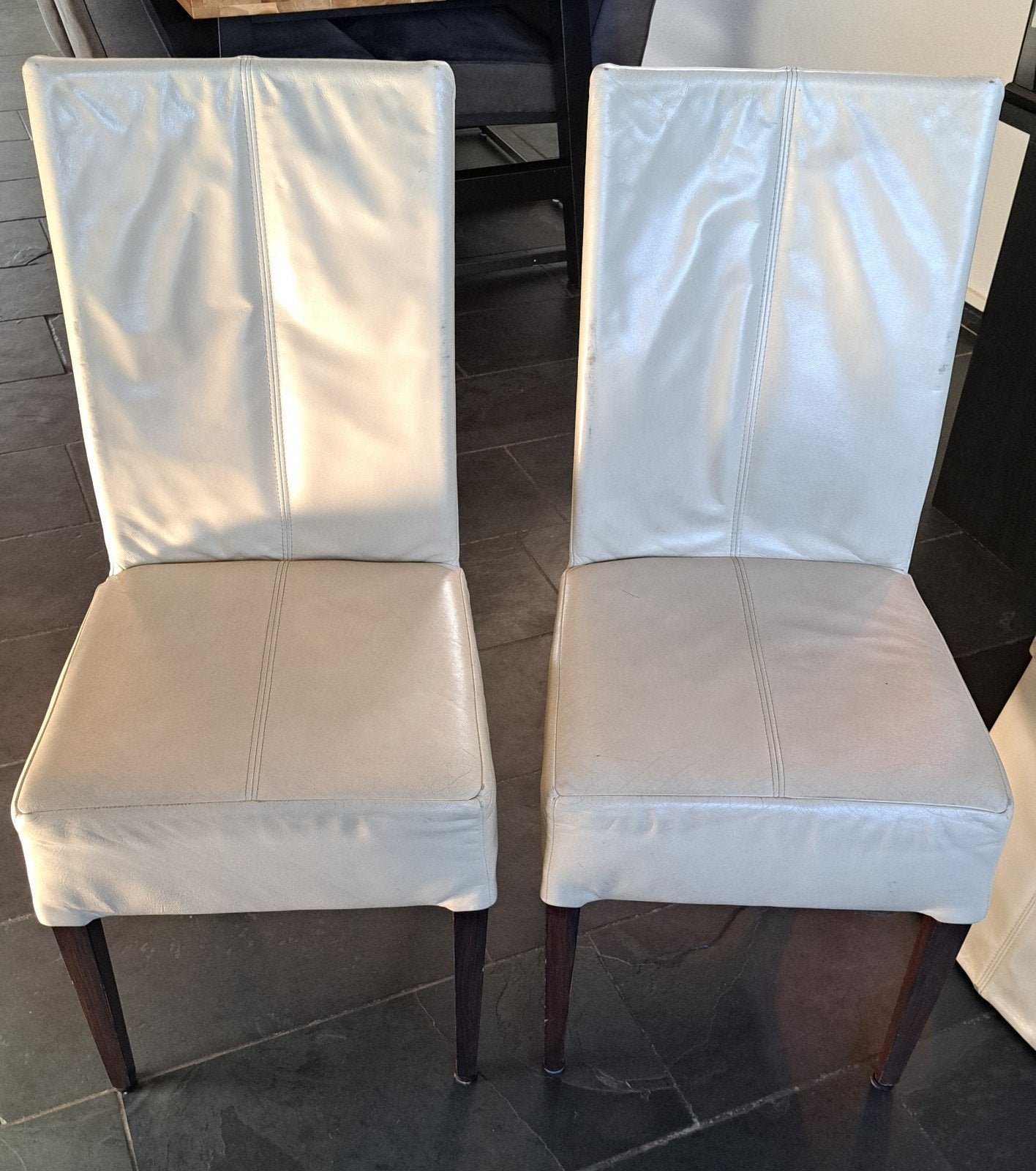 Zes crèmekleurige eetkamerstoelen, Ophalen, Gebruikt, Vijf, Zes of meer stoelen