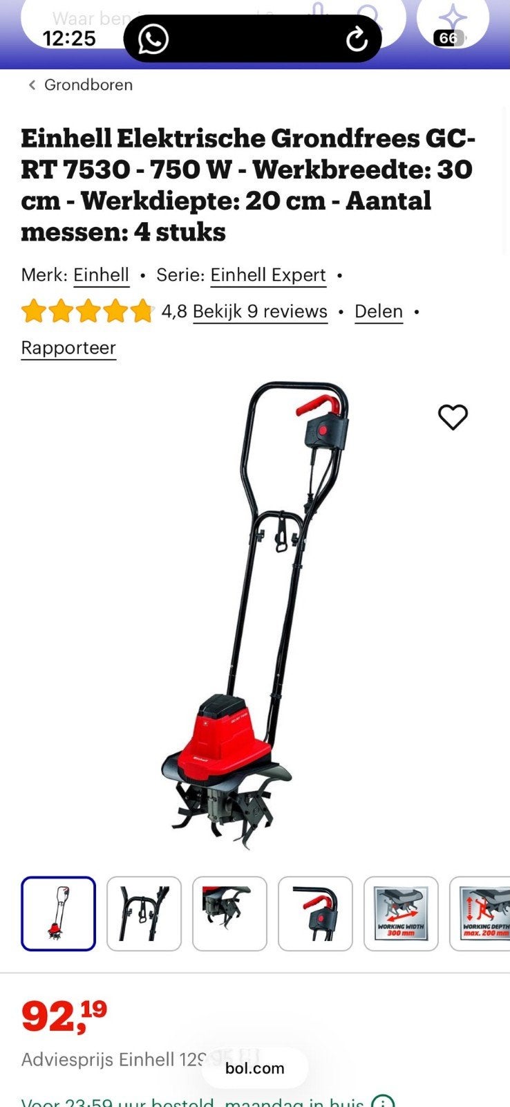 Einhell Elektrische Grondfrees GC-RT 7530, Ophalen