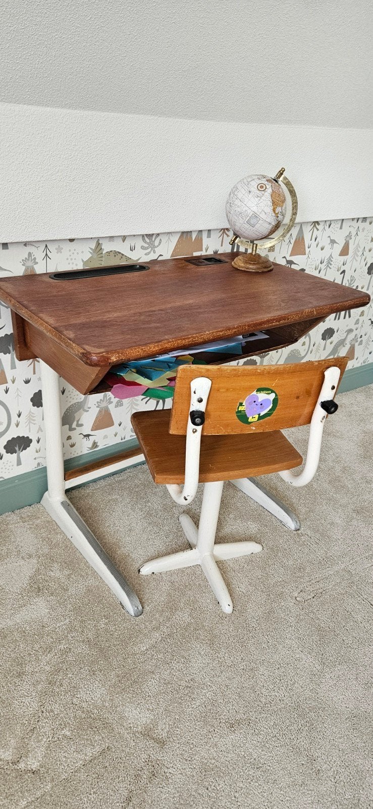 Vintage kinderbureau met stoel - verstelbaar, Ophalen, Tafel(s) en Stoel(en)