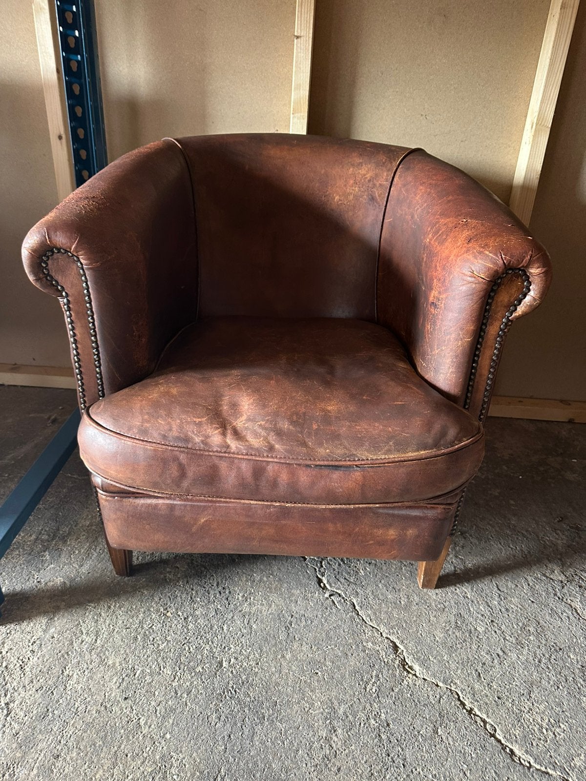 Vintage schapenleren clubfauteuil., Huis en Inrichting, Fauteuils, Ophalen, Minder dan 50 cm, Gebruikt, .
