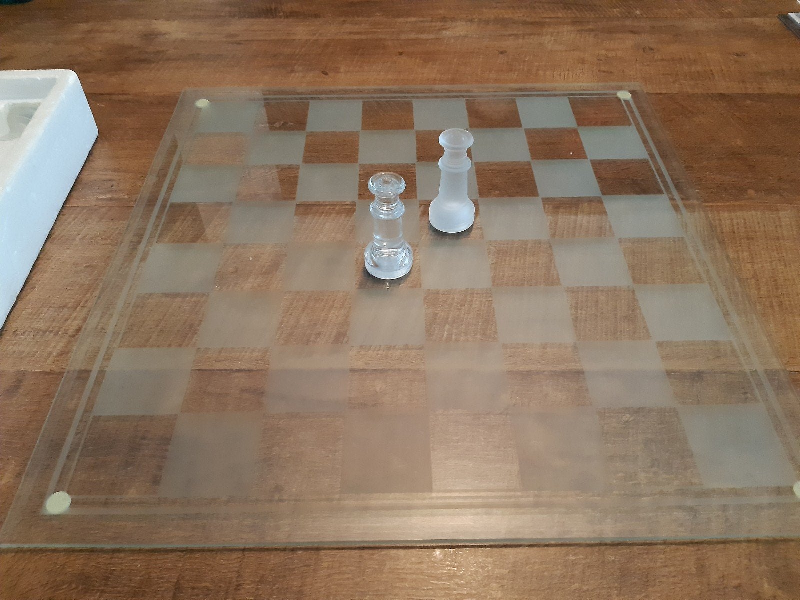 Glazen Schaakspel 45x45cm - Zo goed als nieuw, Een of twee spelers, Ophalen, Zo goed als nieuw