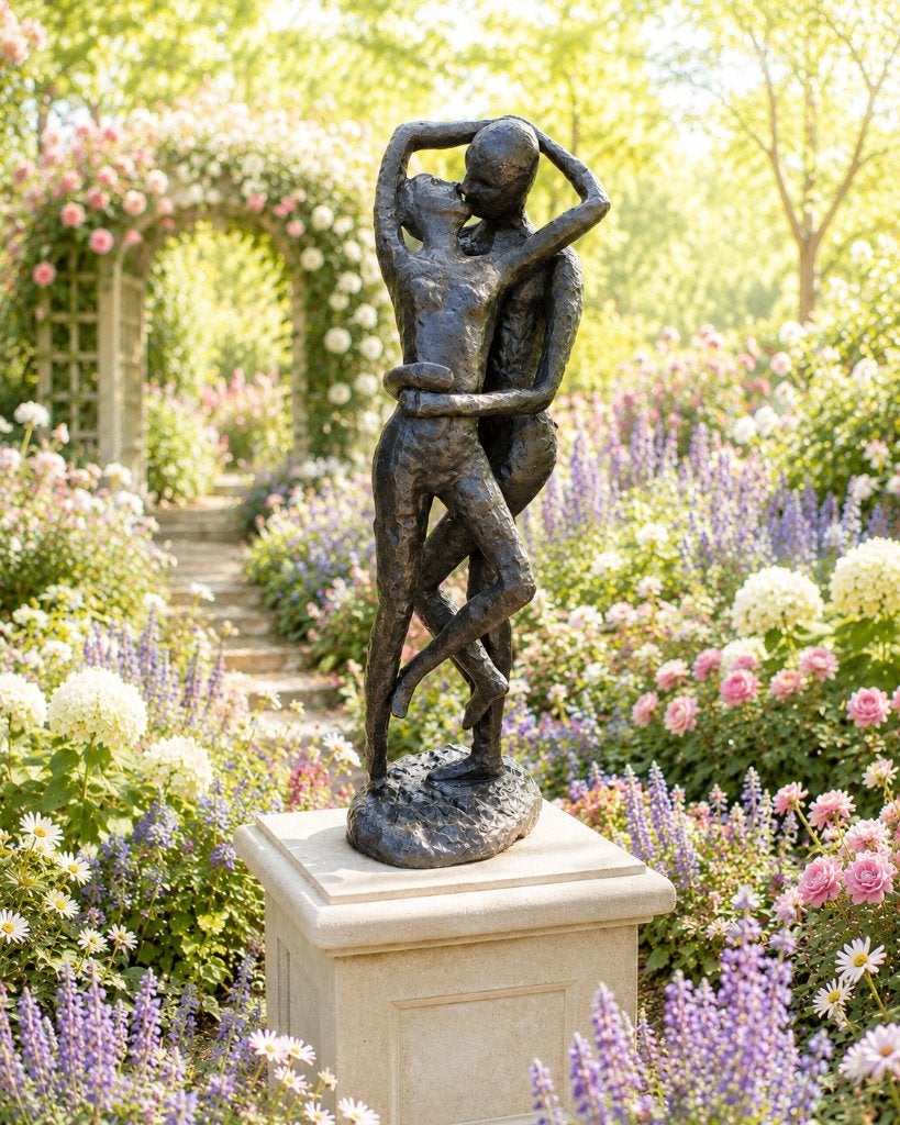 bronzen beeld / ZOENEND liefdespaar / 55 cm hoog, Nieuw, Info@huisentuindecoratiemarie.nl, Mensenbeeld, Huis en tuin decoratie marie