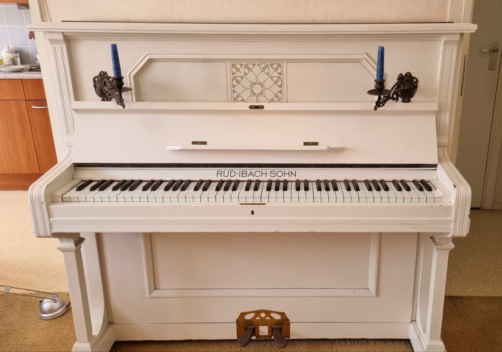 Antieke ivoorkleurige piano van Rud Ibach Sohn, Ophalen, Gebruikt, Wit, Piano