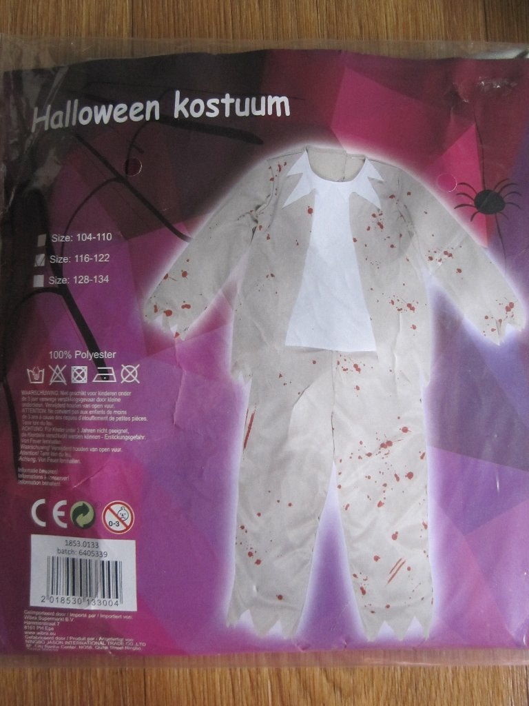 Halloween Mummie/Zombie pak mt 116/122 & mt 128/134., Ophalen of Verzenden, 110 t/m 116, Jongen of Meisje