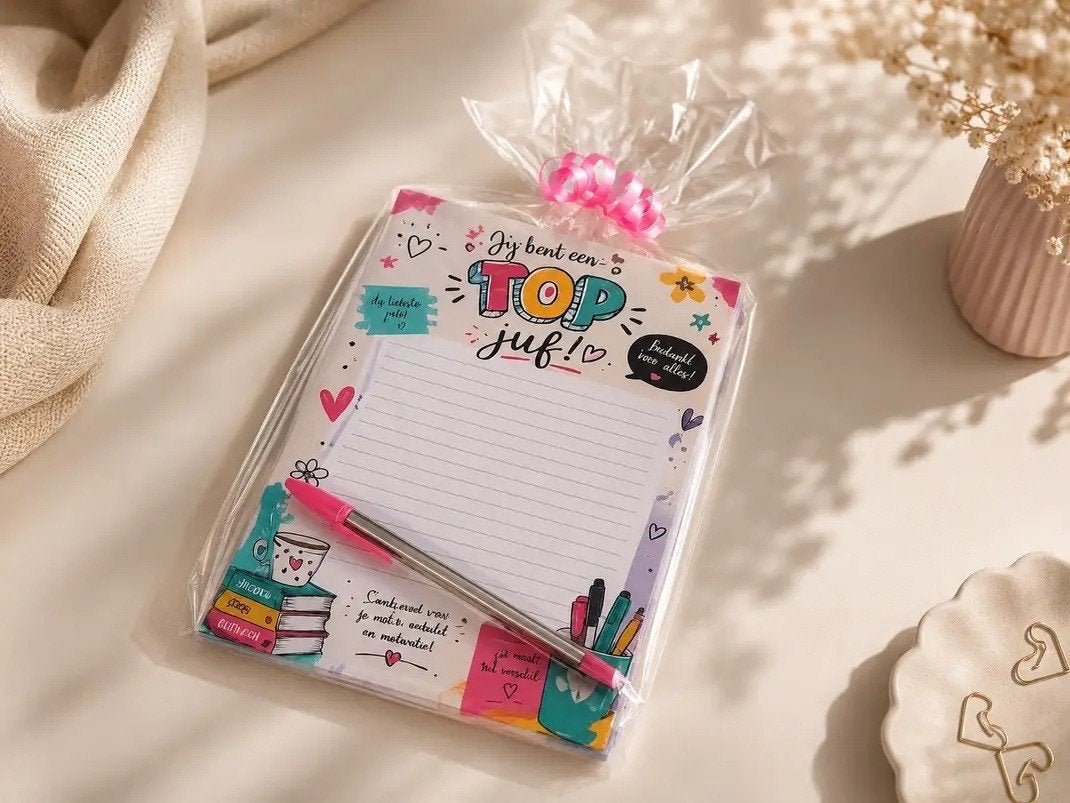 Cadeau voor Juf – Notitieblok met Pen – Juf Bedankje, Ophalen of Verzenden, Nieuw