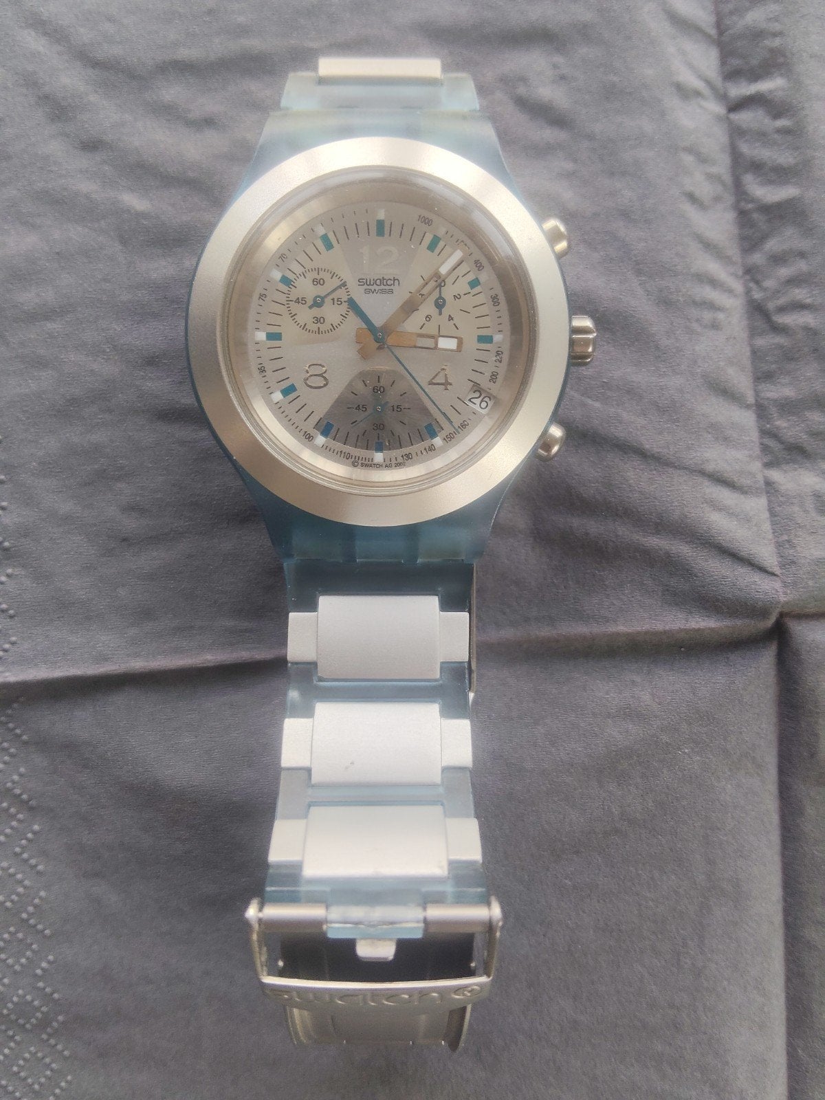Swatch Irony Diaphane Chrono "Rainstorm" (2003, Ophalen of Verzenden, Staal, Overige merken, 1960 of later