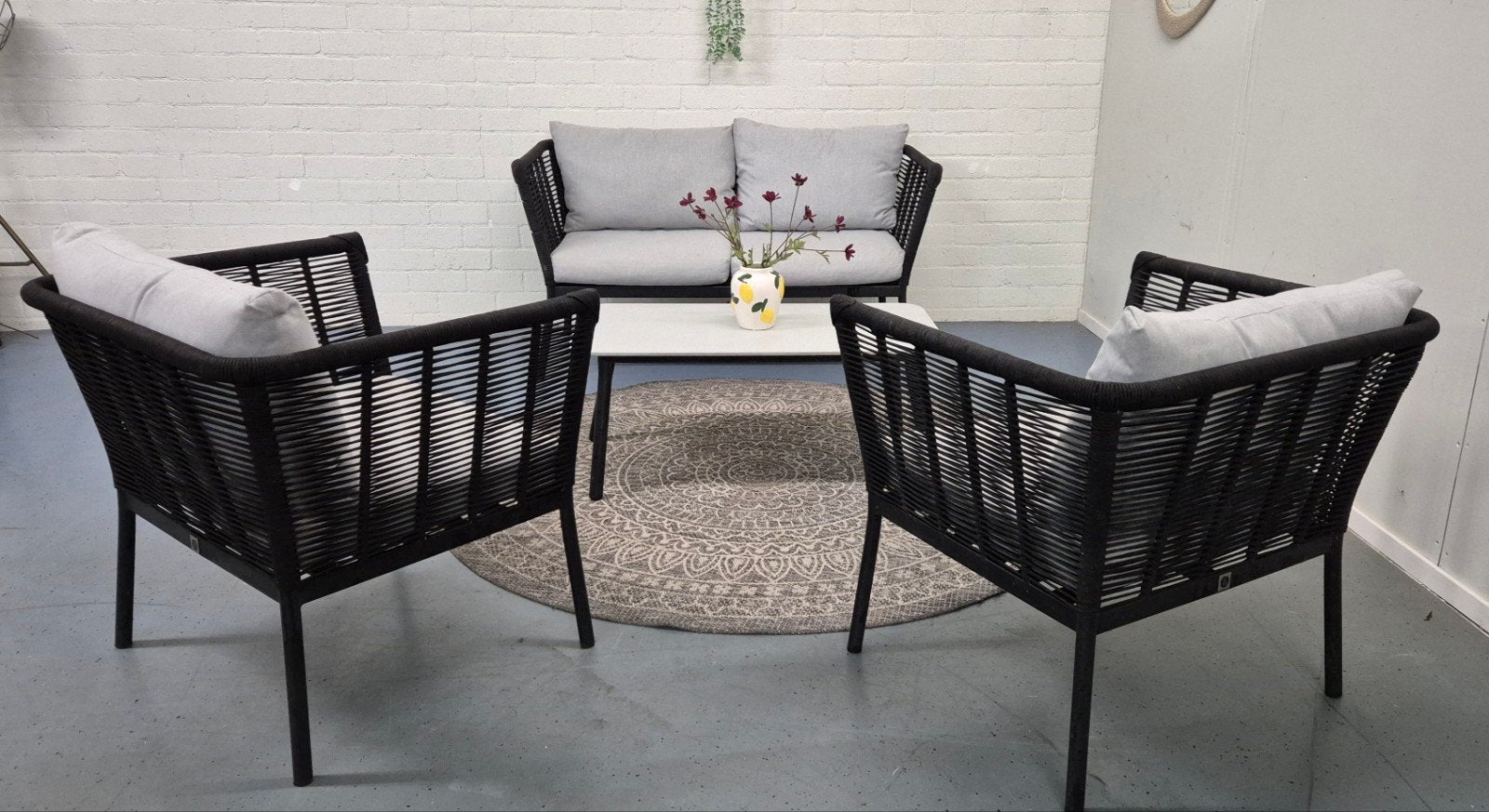 Le Sud Viviers Loungeset Aluminium Zwart 4 persoons, Tuin en Terras, Ophalen, Gebruikt, ., Aluminium