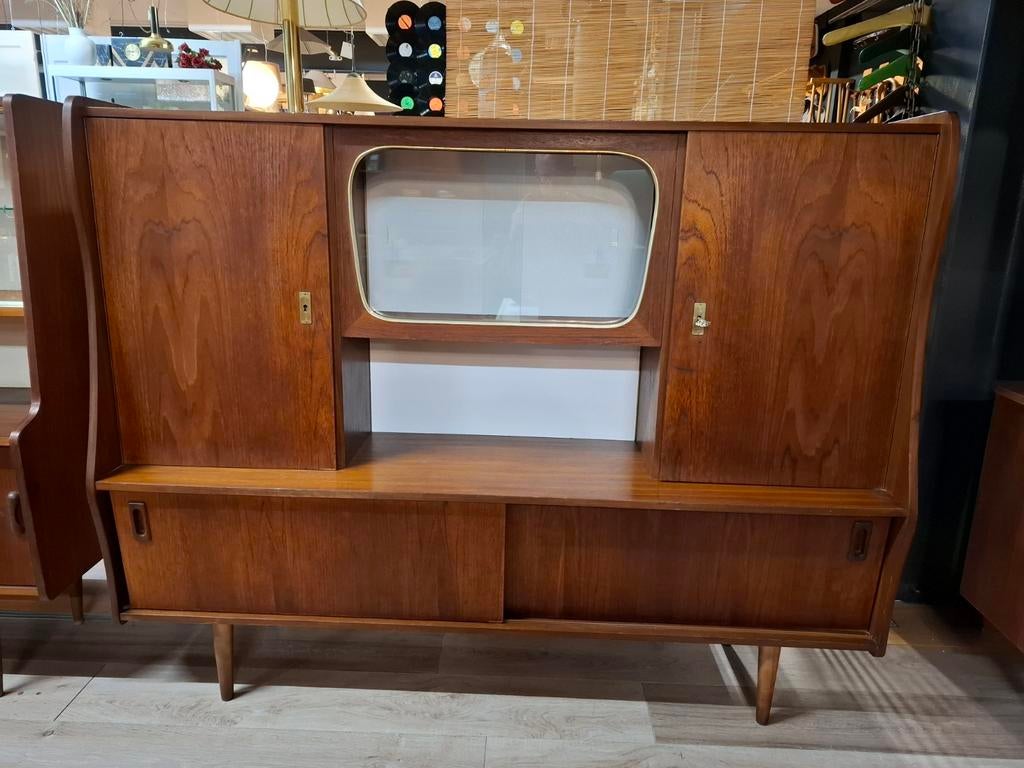 Vintage teak highboard wandkast mid century kast buffetkast, Ophalen, 100 tot 150 cm, 150 tot 200 cm, ...