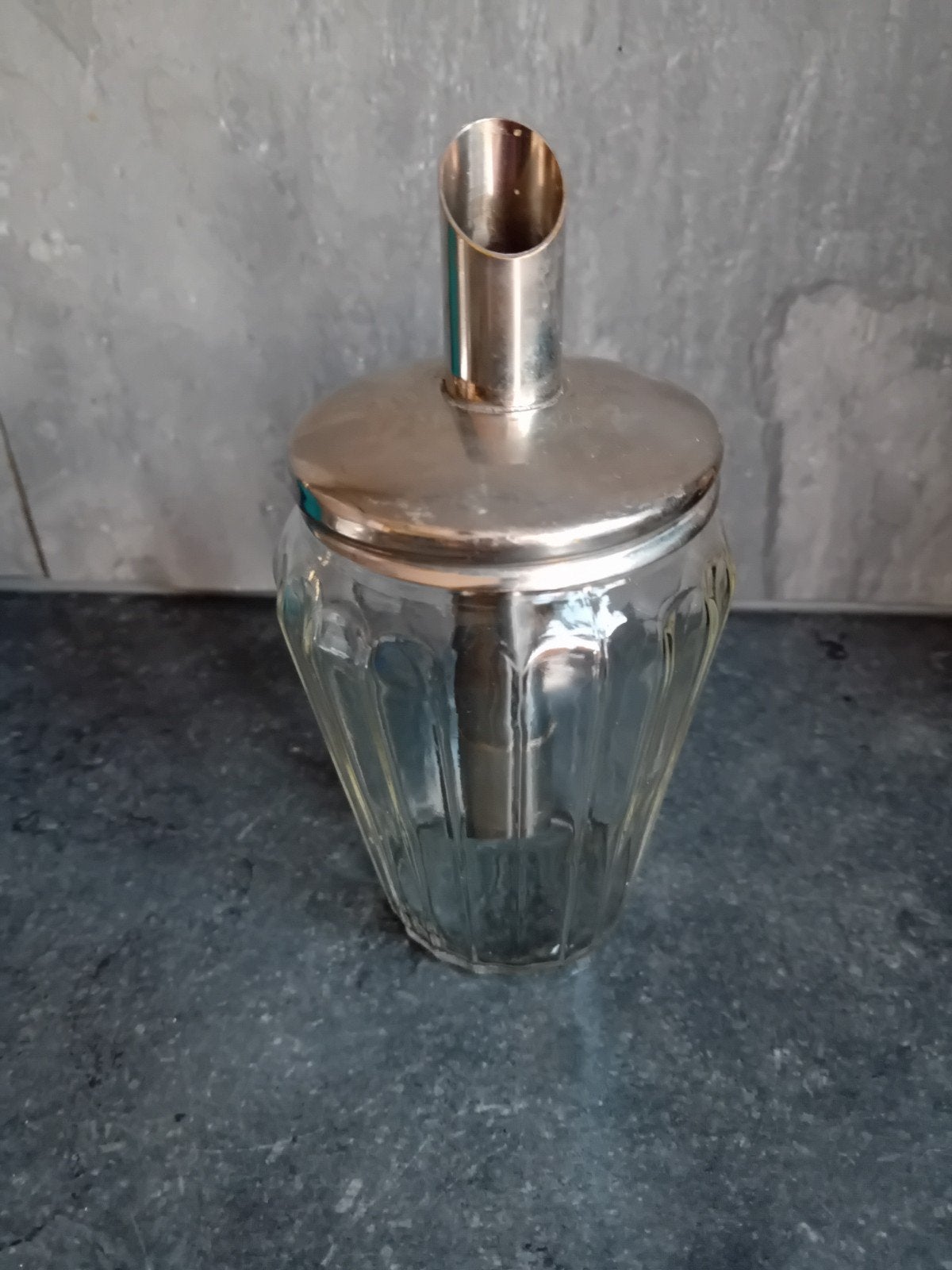 Vintage Glazen Suikerstrooier met Zilverkleurige Dop, Ophalen of Verzenden