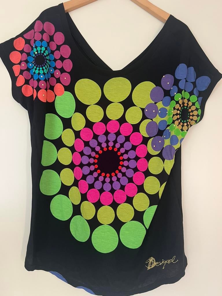 Desigual mooi shirt/ maat S, Kleding | Dames, Tops, Verzenden, Zwart, Zo goed als nieuw, Korte mouw