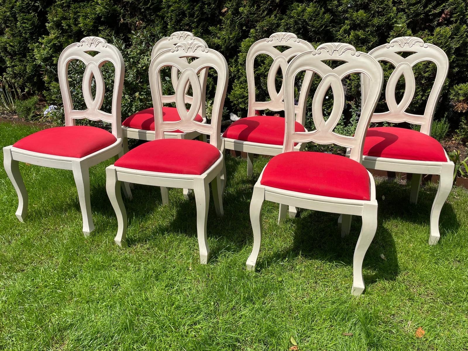 Set van 6 H.S. Furni stoelen met rode zitting, Gebruikt, Ophalen of Verzenden, Vijf, Zes of meer stoelen, Rood