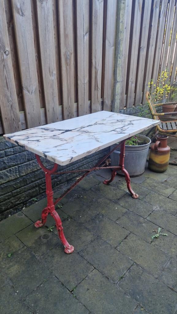 Vintage industriële tuintafel met marmerblad, Ophalen