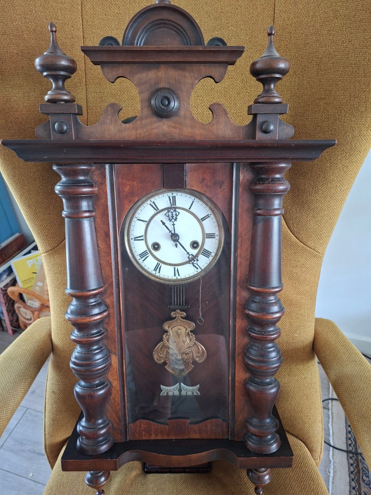 Antieke wandklok, gerepareerd, werkt, Ophalen of Verzenden