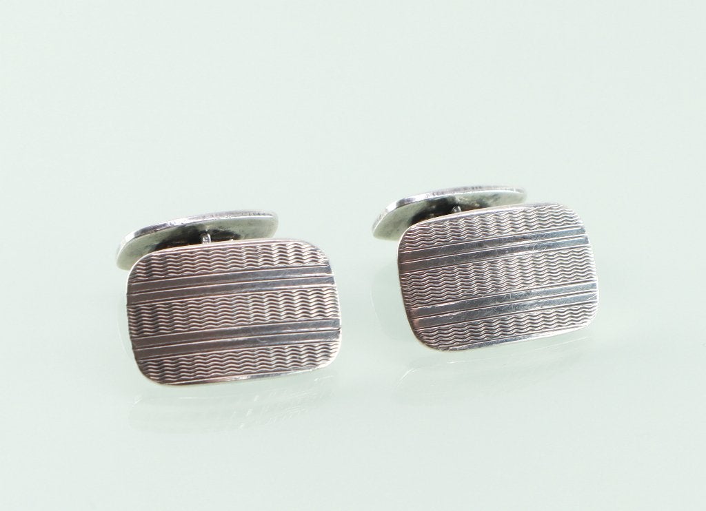 Vintage zilveren manchetknopen guilloche ca. 1935, Ophalen of Verzenden, Zilver, Manchetknopen