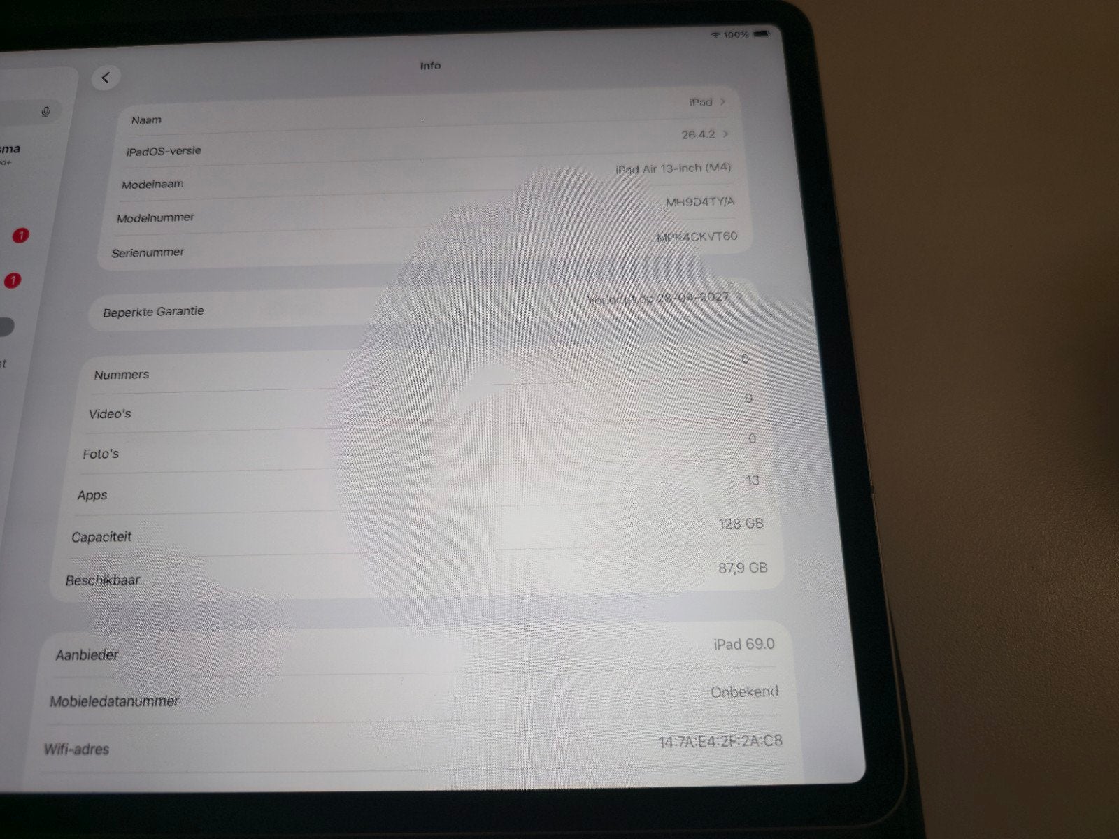 Apple iPad air 13-inch (M4) 128GB Wi-Fi Zo goed als nieuw, 13 inch of meer, Apple iPad Air, Ophalen of Verzenden, Zo goed als nieuw