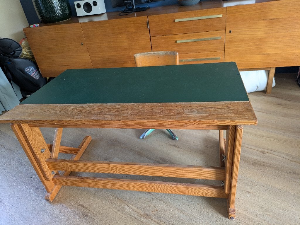 Vintage kinderbureau schoolstoeltje, Ophalen, Gebruikt, Tafel(s) en Stoel(en)
