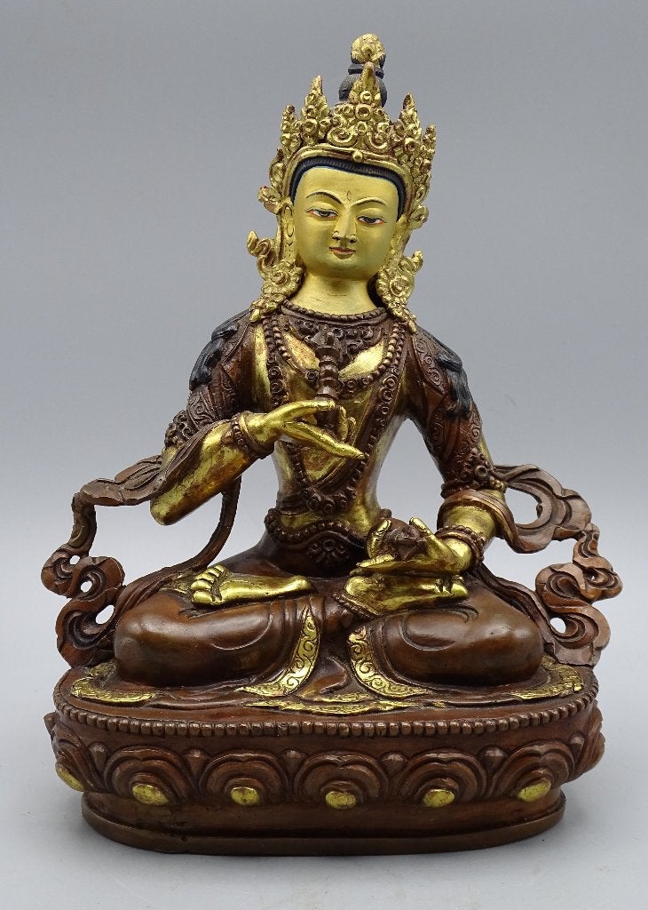 Goldface Vajrasattva Buddha uit Nepal brons beeld 21 cm, Gebruikt, Ophalen of Verzenden, Nvt, Nvt