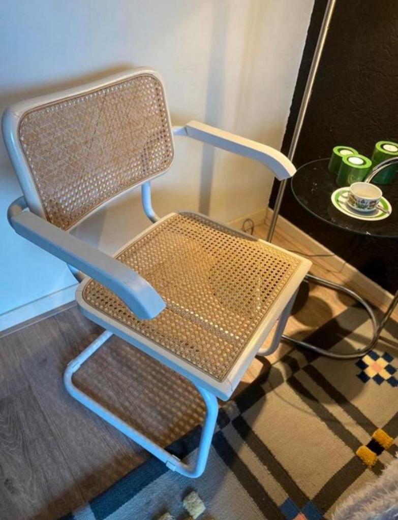 Iconische Cesca Breuer stoel met wit buisframe, Ophalen