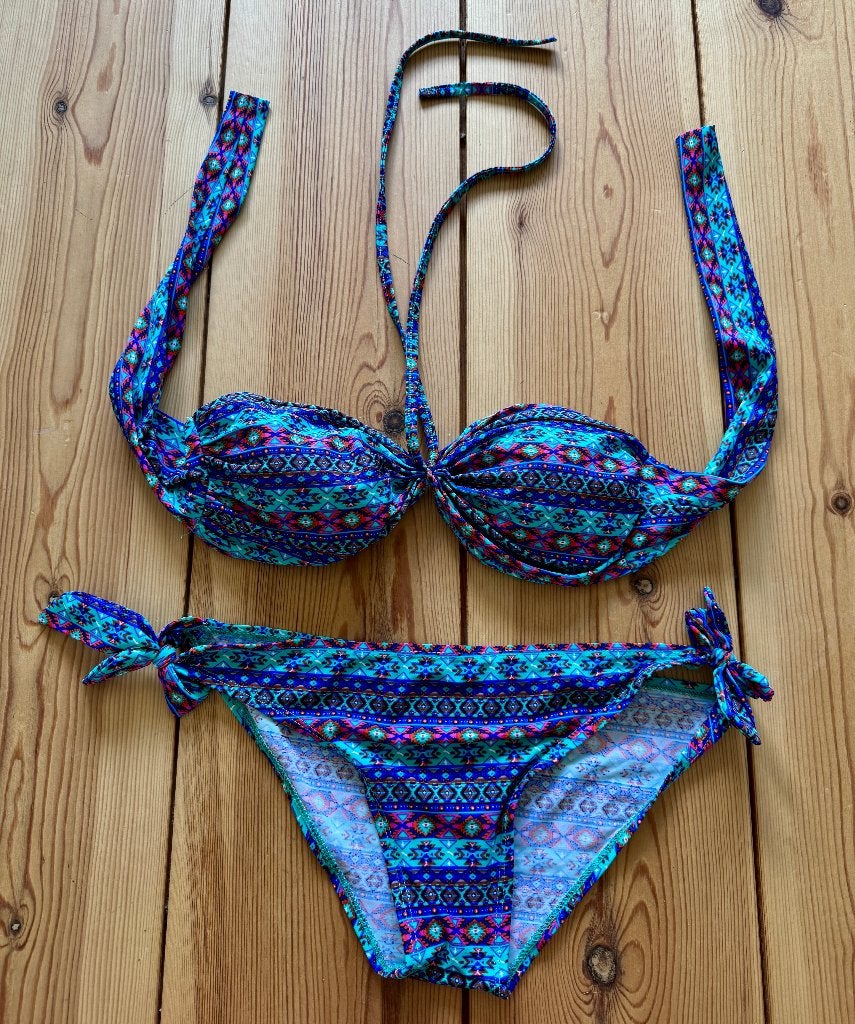 Bikini - Bandeau Blauw Print - Small / Medium, Ophalen of Verzenden, Zo goed als nieuw, Blauw, Bikini