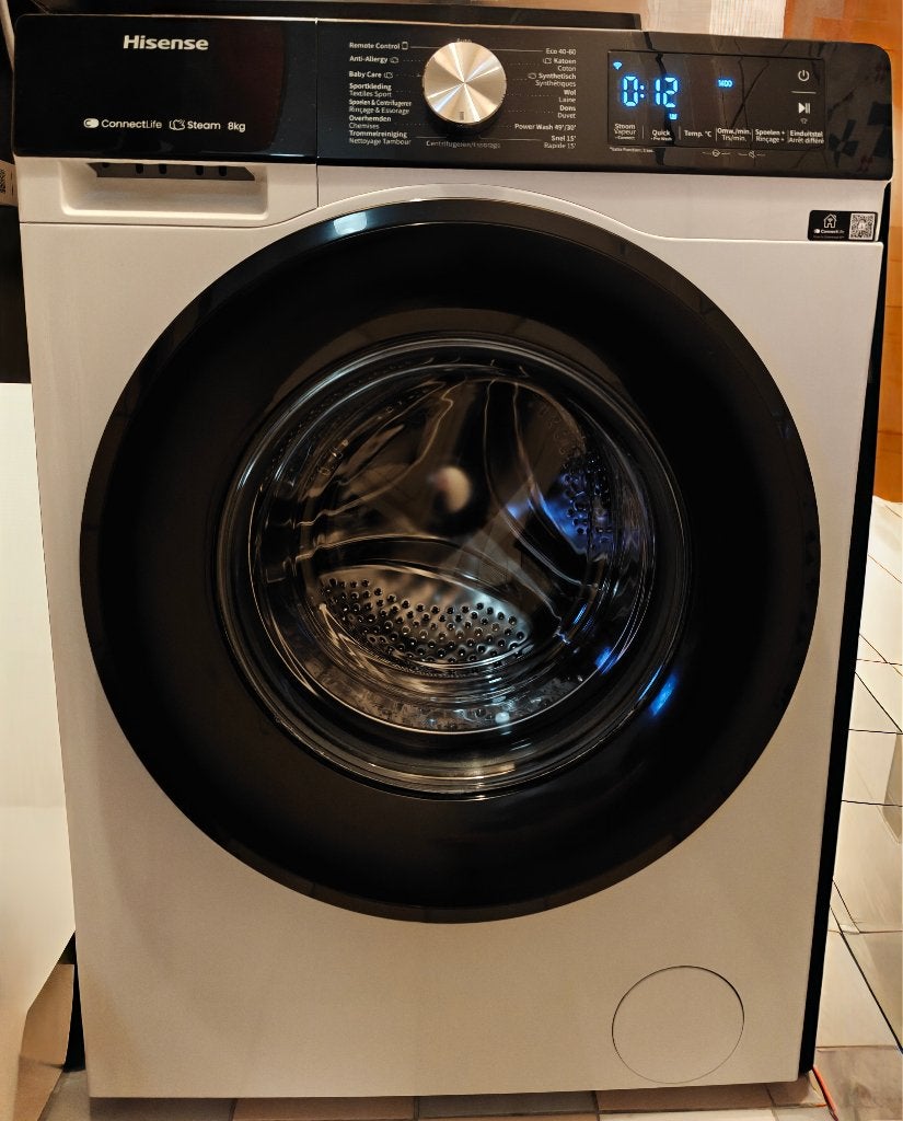 Hisense WF3S8043BW3/BLX Wasmachine, Ophalen, 1200 tot 1600 toeren, Gebruikt, 8 tot 10 kg