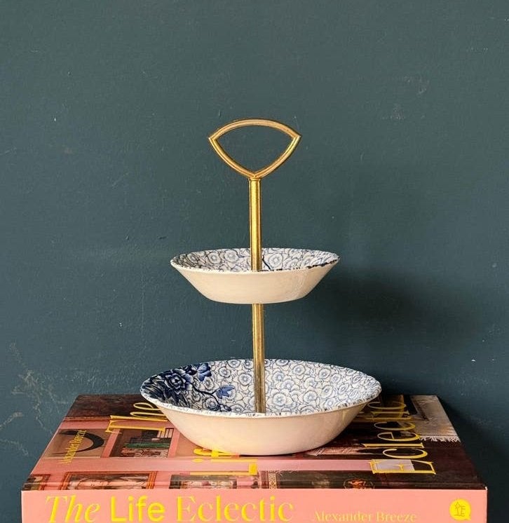 Johnson Brothers vintage etagère Lotus blauw wit, Ophalen of Verzenden, Zo goed als nieuw