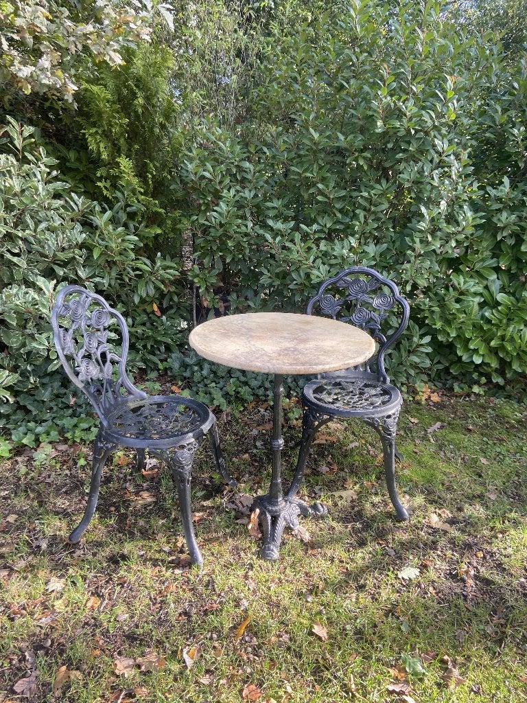 Romantische Bistro Tuinset met Natuurstenen Blad, Overige materialen, Gebruikt, Tuinset, Eettafel