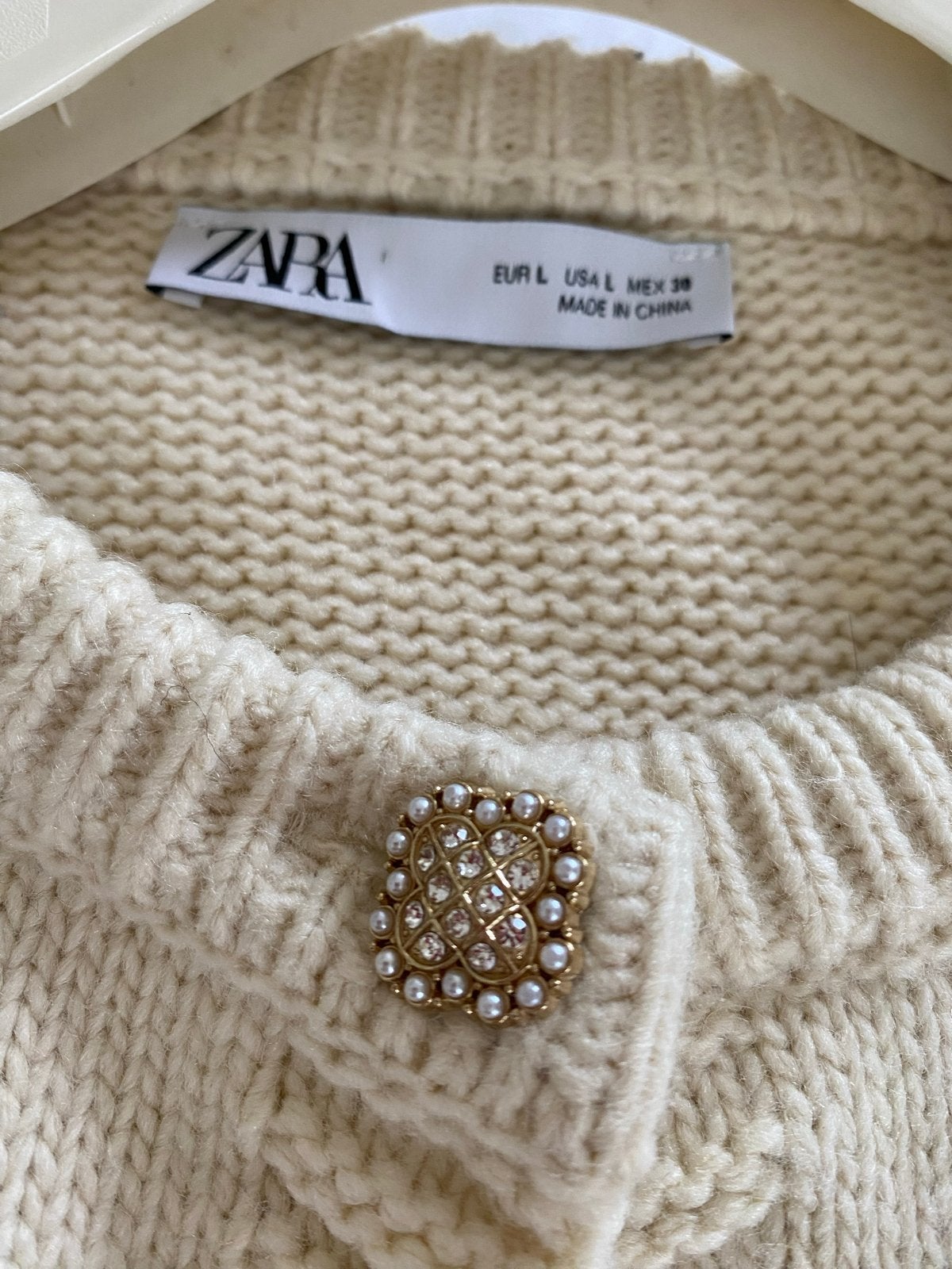 Zara katoenen vest/blazer met parelknopen, Verzenden, Gedragen, Maat 42/44 (L), Beige