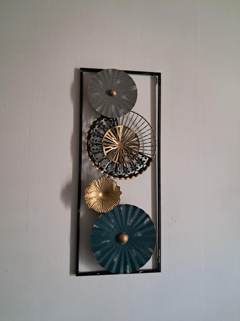 Moderne metalen wanddecoratie - decoratieve cirkels, Huis en Inrichting, Woonaccessoires | Wanddecoraties, Ophalen of Verzenden