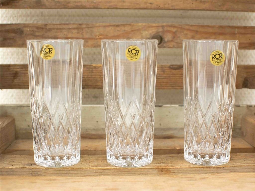 3 Cristal RCR longdrink glazen 38753, Gebruikt, Ophalen of Verzenden, Bord(en), Overige stijlen