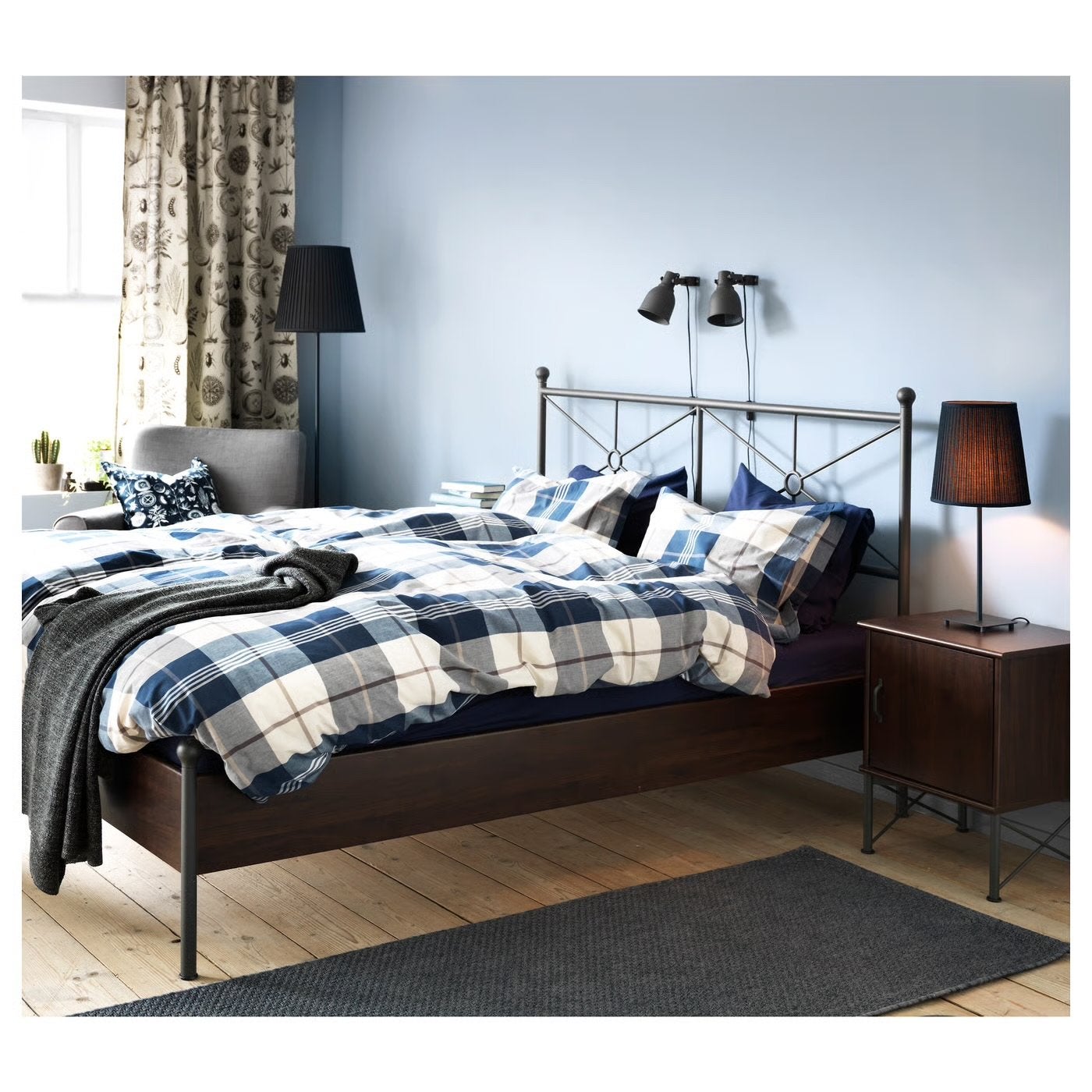 IKEA Musken bed 160x200 met 2 nachtkastjes, Ophalen, Gebruikt, Bruin, Tweepersoons