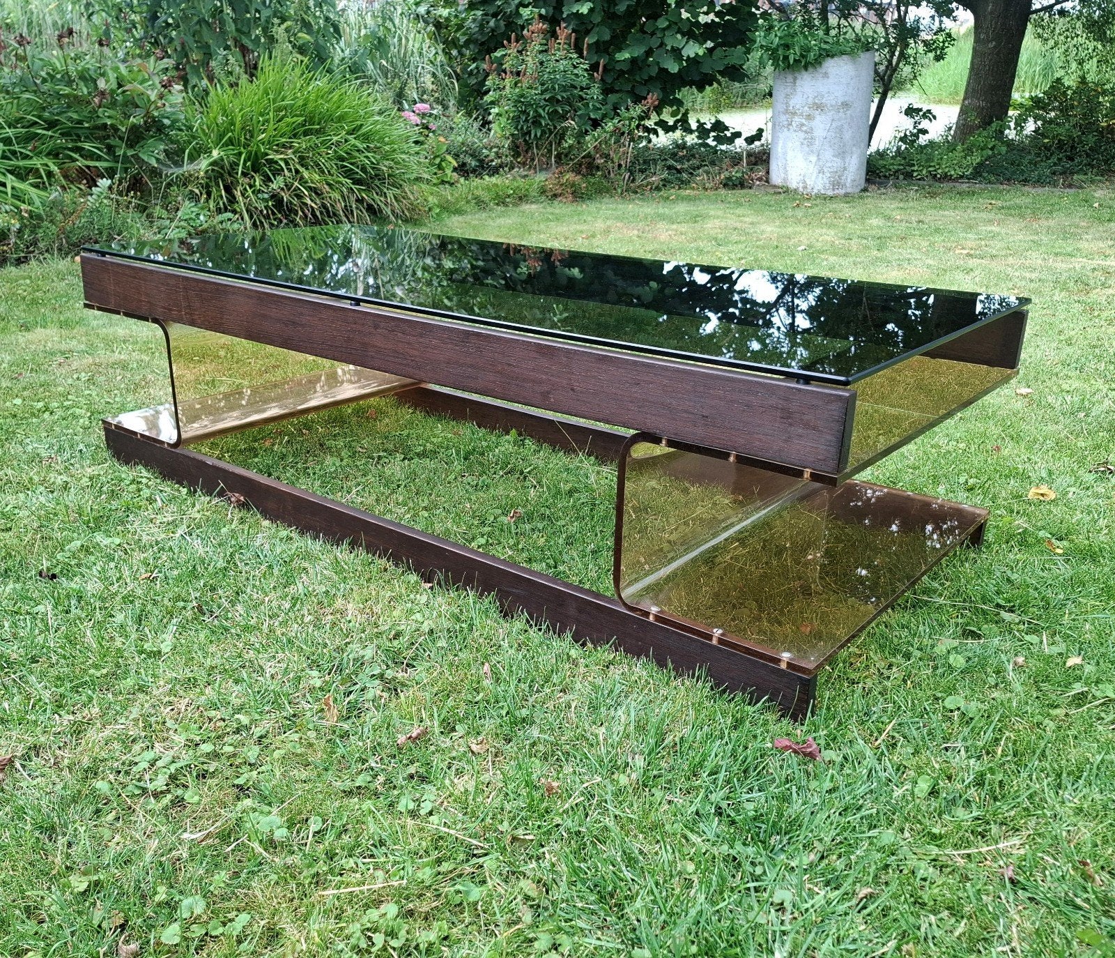 Roche Bobois Wengé Acryl Salontafel, Huis en Inrichting, Ophalen, 100 tot 150 cm, 50 tot 100 cm, Glas