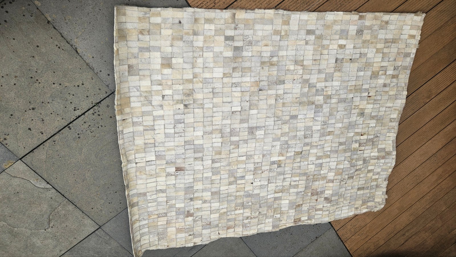 Patchwork vloerkleed van echt leer - 150x200 cm, Ophalen, Modern, Natuurlijk, Patchwork, 150 tot 200 cm, Zo goed als nieuw