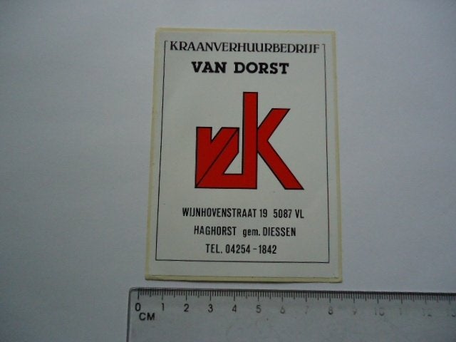 sticker oud Hijskraan kraan VAN DORST haghorst diessen retro, Verzamelen, Stickers, Verzenden, Zo goed als nieuw, Bedrijf of Vereniging