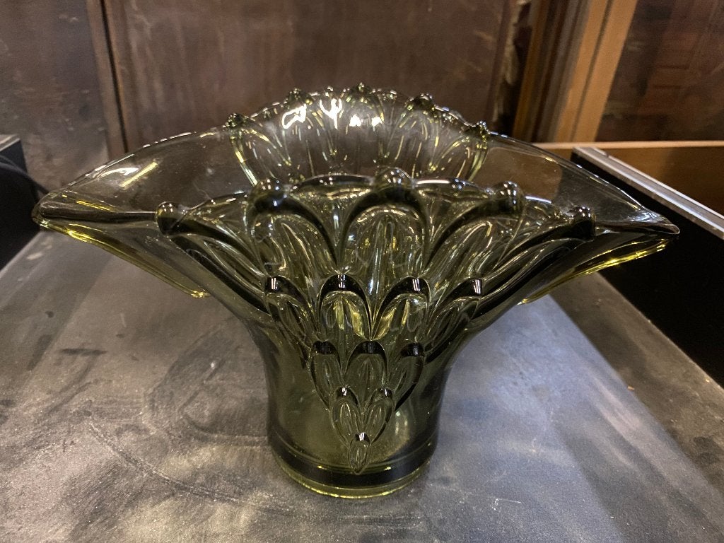 Deco glazen schaal/bloemenhouder - Vintage design Tsjechie, Ophalen of Verzenden