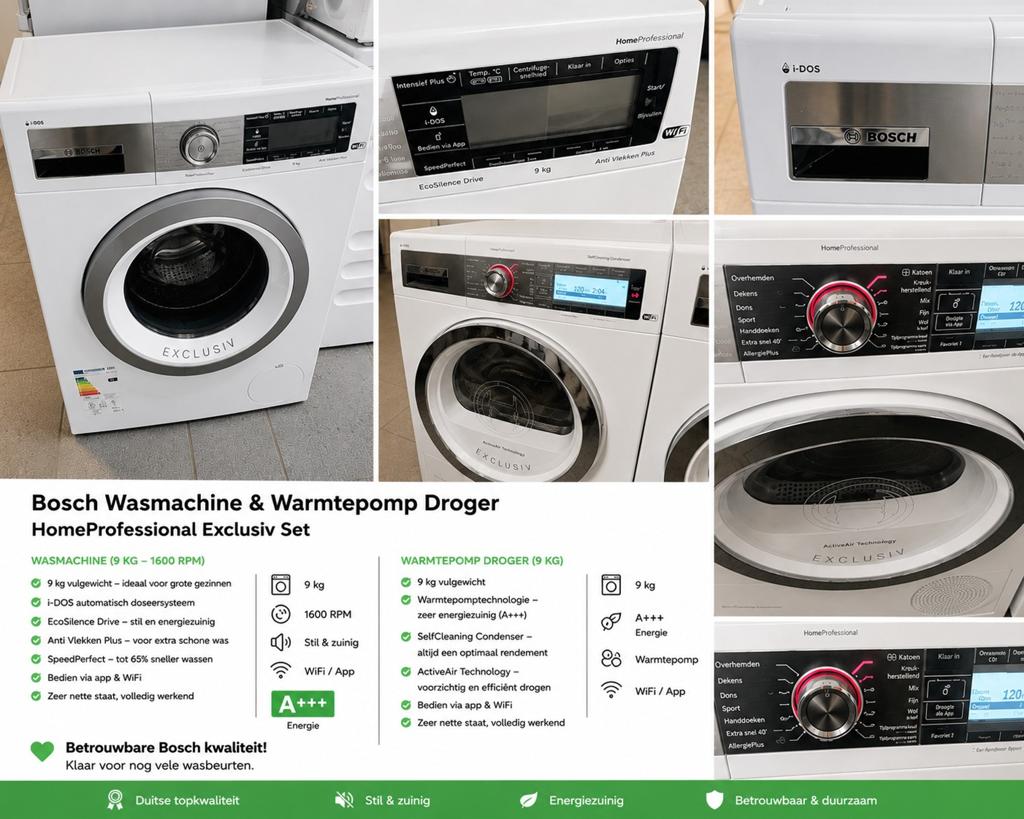 Bosch WAW32592NL Wasmachine/ Bosch WTYH7792NL Warmtepompdrog, Duitsland, 8 tot 10 kg, Refurbished, Ophalen of Verzenden