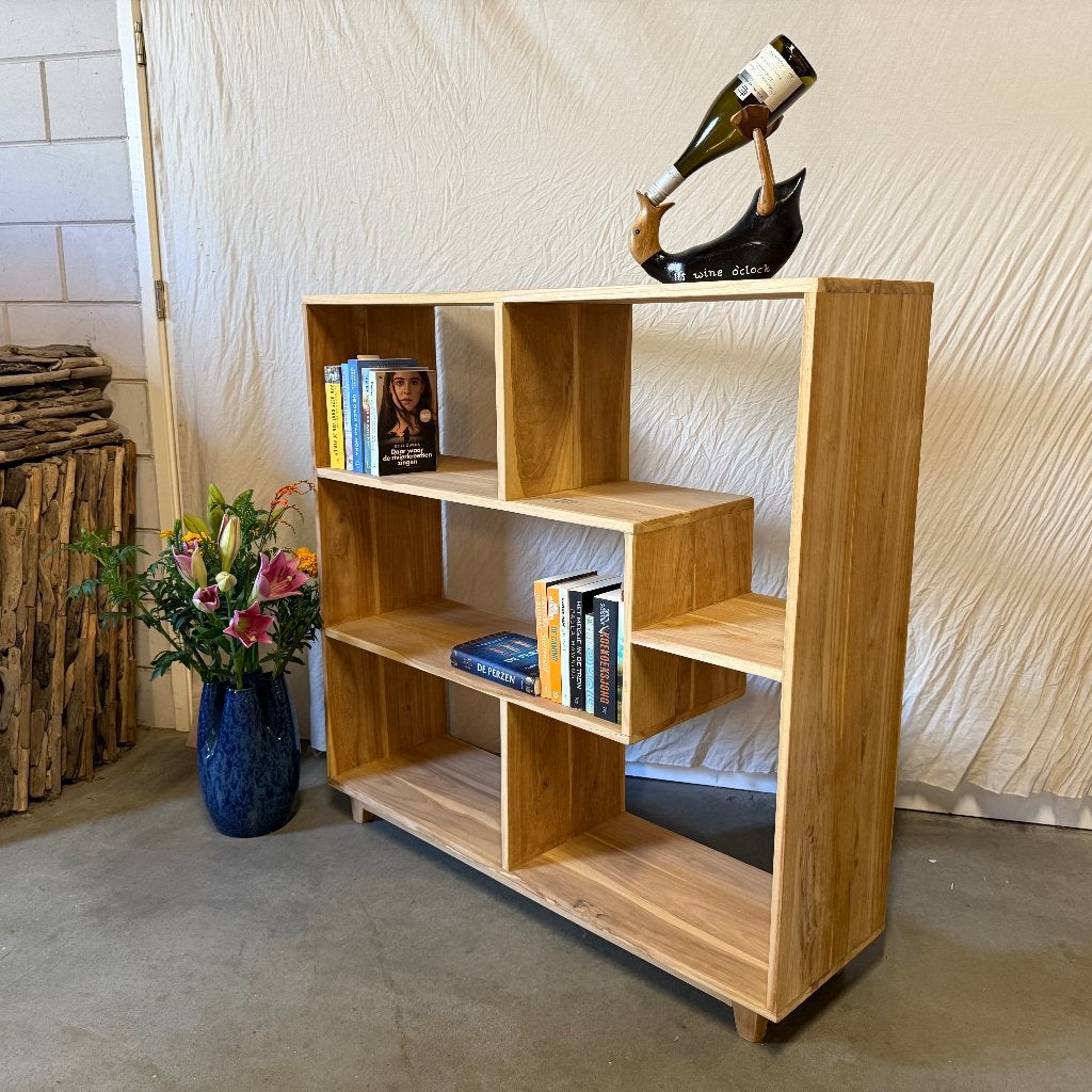 houten boekenkast / roomdevider - teak - Gratis bezorgd, Huis en Inrichting, Kasten | Boekenkasten, 100 tot 150 cm, Teakhout, Ophalen of Verzenden