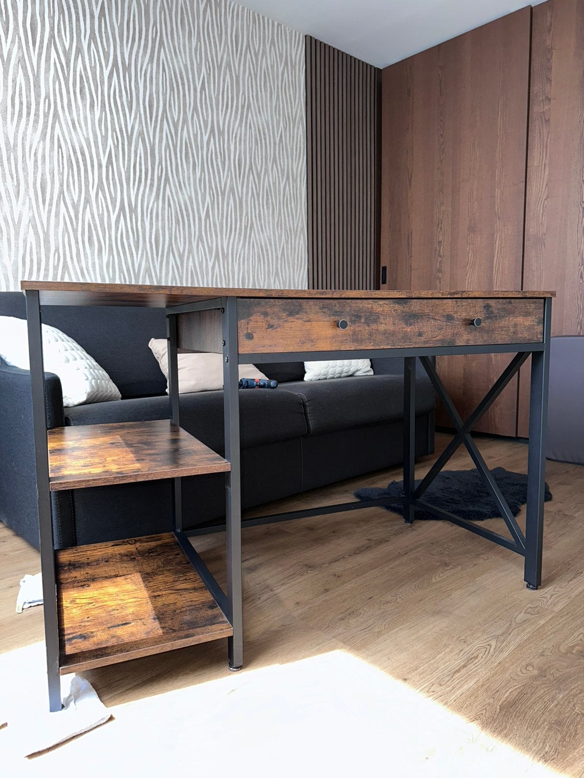 Bureau computer tafel, Huis en Inrichting, Bureaus, Zo goed als nieuw, Bureau-kast combinatie, Industrieel, Zwart, Ophalen