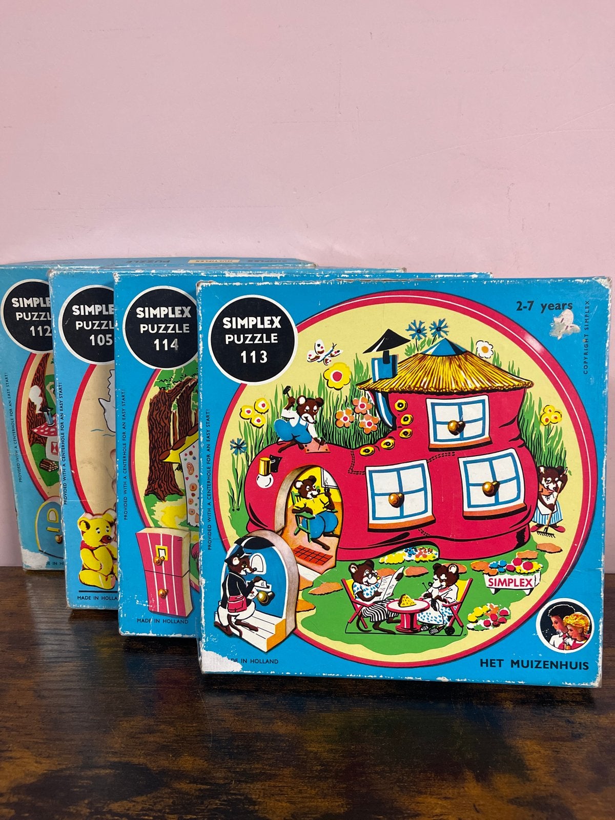 Vintage Simplex Houten Puzzels - Set van 4, Ophalen of Verzenden