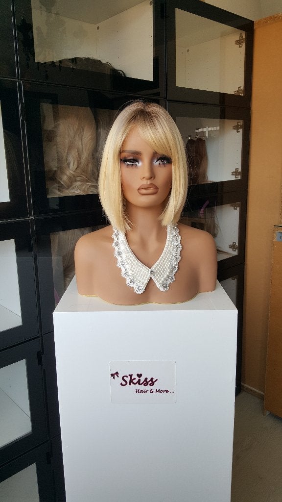 Pruik Pony/Lok: Uitgroei/Gemêleerd Blond - Boblijn - 35 cm, Ophalen of Verzenden, Nieuw, Pruik of Haarverlenging