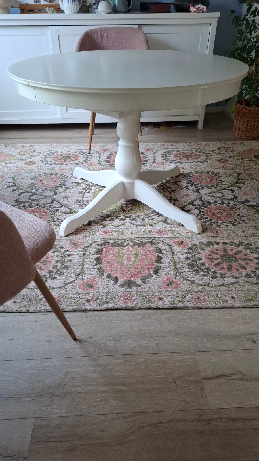 Uitschuifbare eettafel IKEA ROSENTORP wit, 110/155 cm, Ophalen, Gebruikt, 100 tot 150 cm, Rond