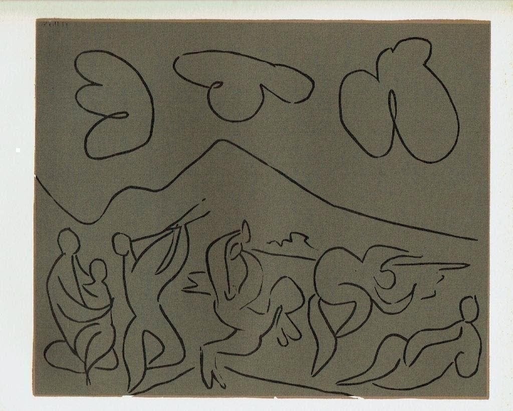Picasso Bacchanal with Mother and Child Linocut, Antiek en Kunst, Verzenden, Houtsnede