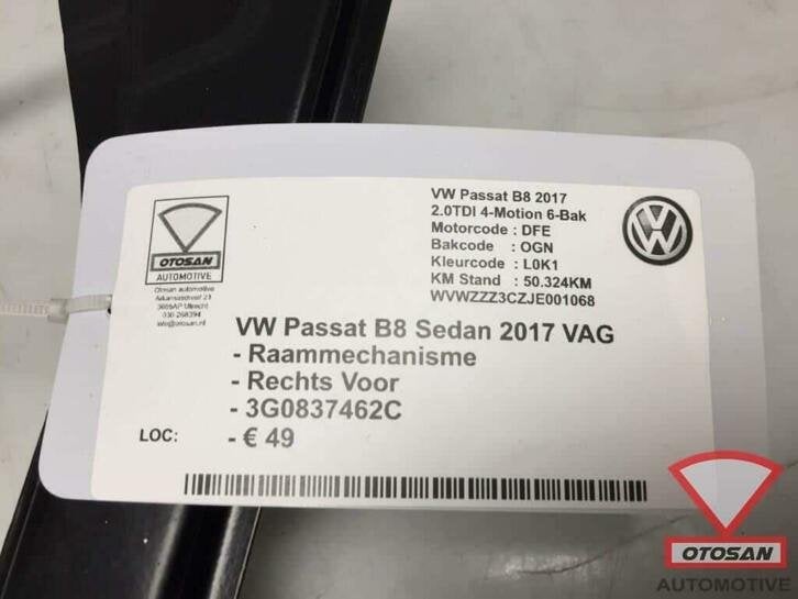 vw passat b8 2017 raammechanisme rechts voor 3g0837462c, Gebruikt, Volkswagen, Volkswagen AG, Berliner Ring 2
38440  Wolfsburg, DE