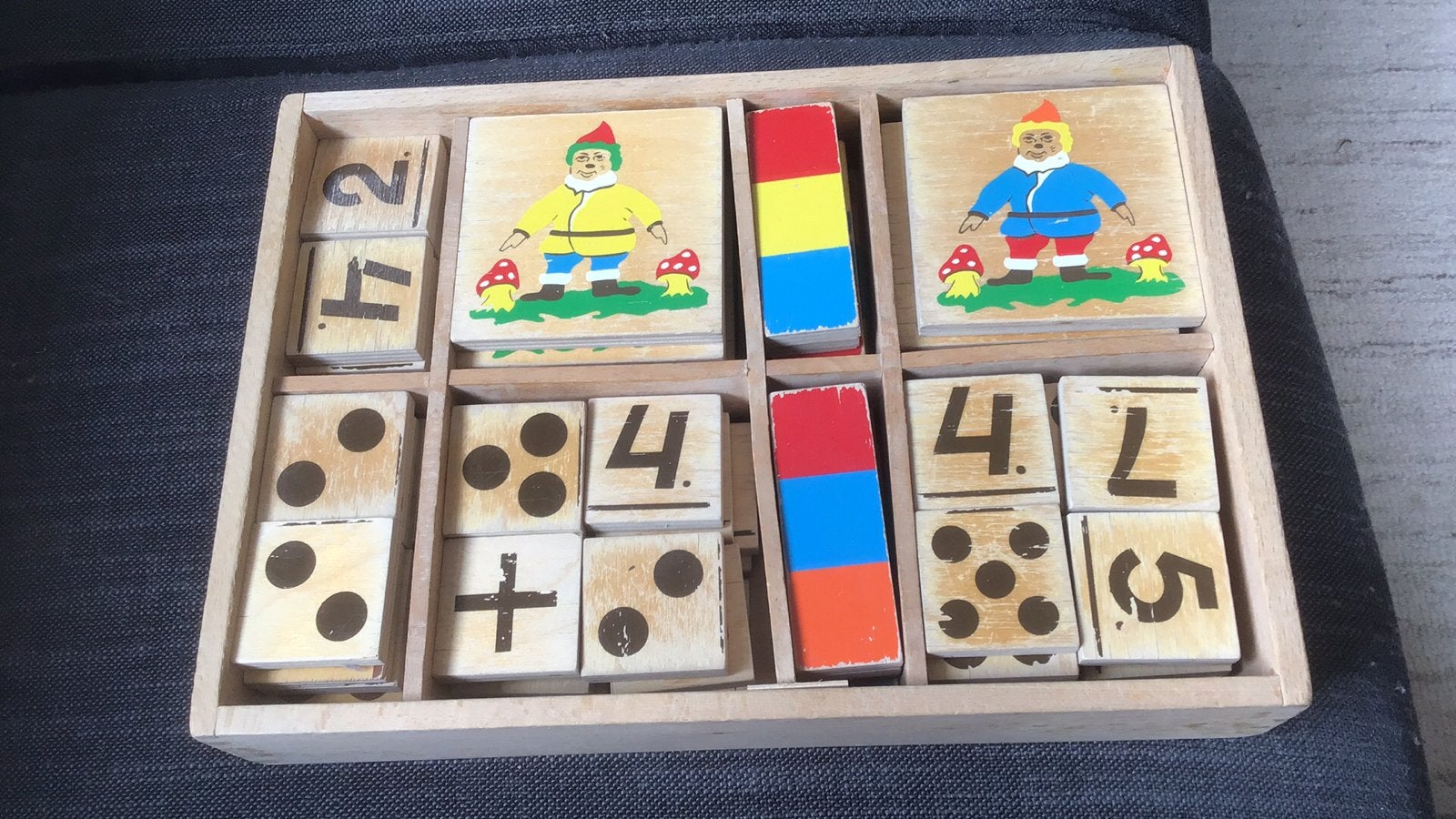 Vintage houten kabouter tel kleurenspel ontwikkelings materi, Ophalen of Verzenden, Gebruikt, Rekenen