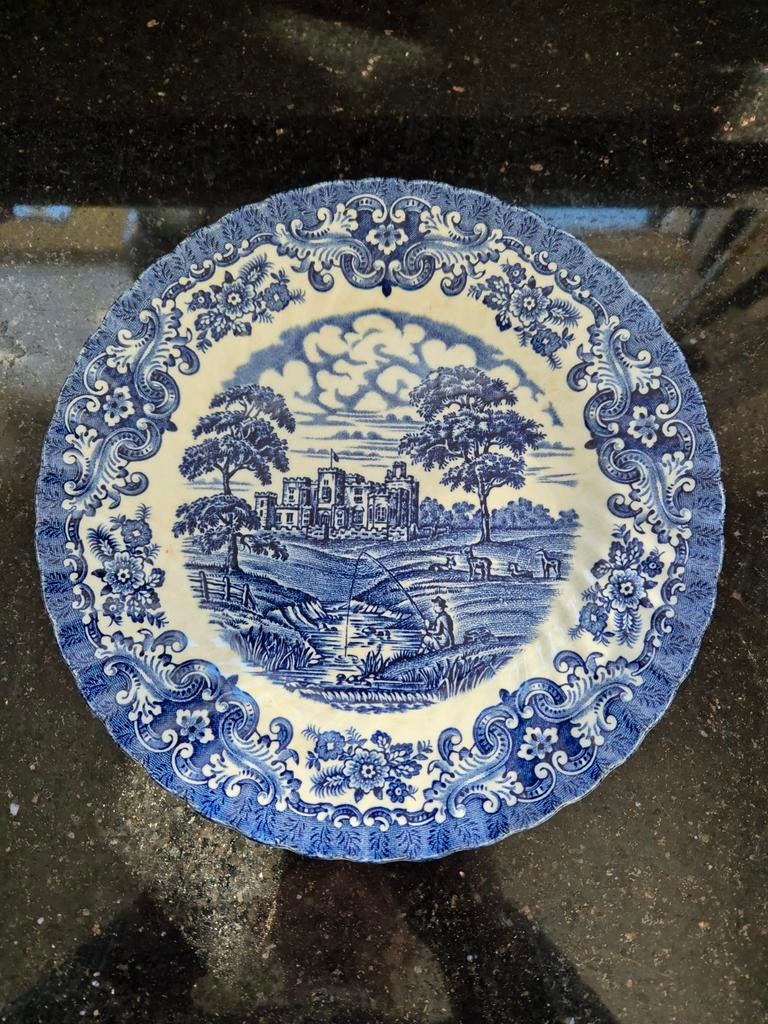13 x blauwe engels olde country castles plat bord 20 cm enge, Ophalen of Verzenden