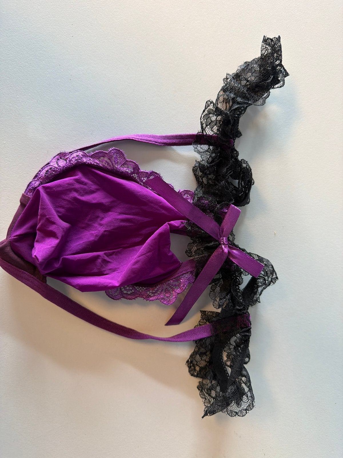 Sexy Heren String voor Sissy - Paars met Zwart Kant, Ophalen of Verzenden, Paars, Slip