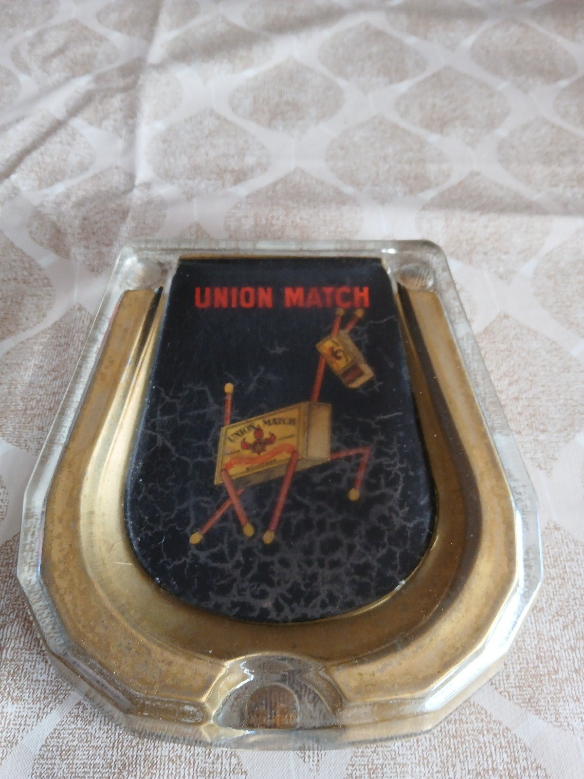 Vintage Union Match glazen schaal met reclame, Antiek en Kunst, Ophalen of Verzenden