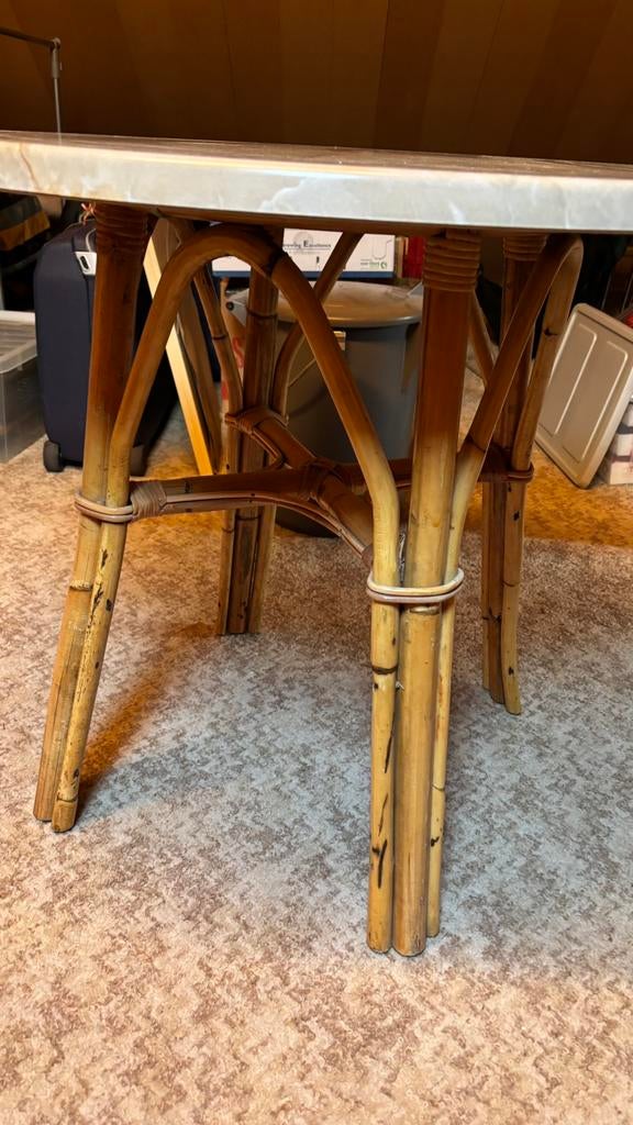 Rotan tafel met blad, Huis en Inrichting, Tafels | Eettafels, Ophalen, Gebruikt, Rond, 50 tot 100 cm