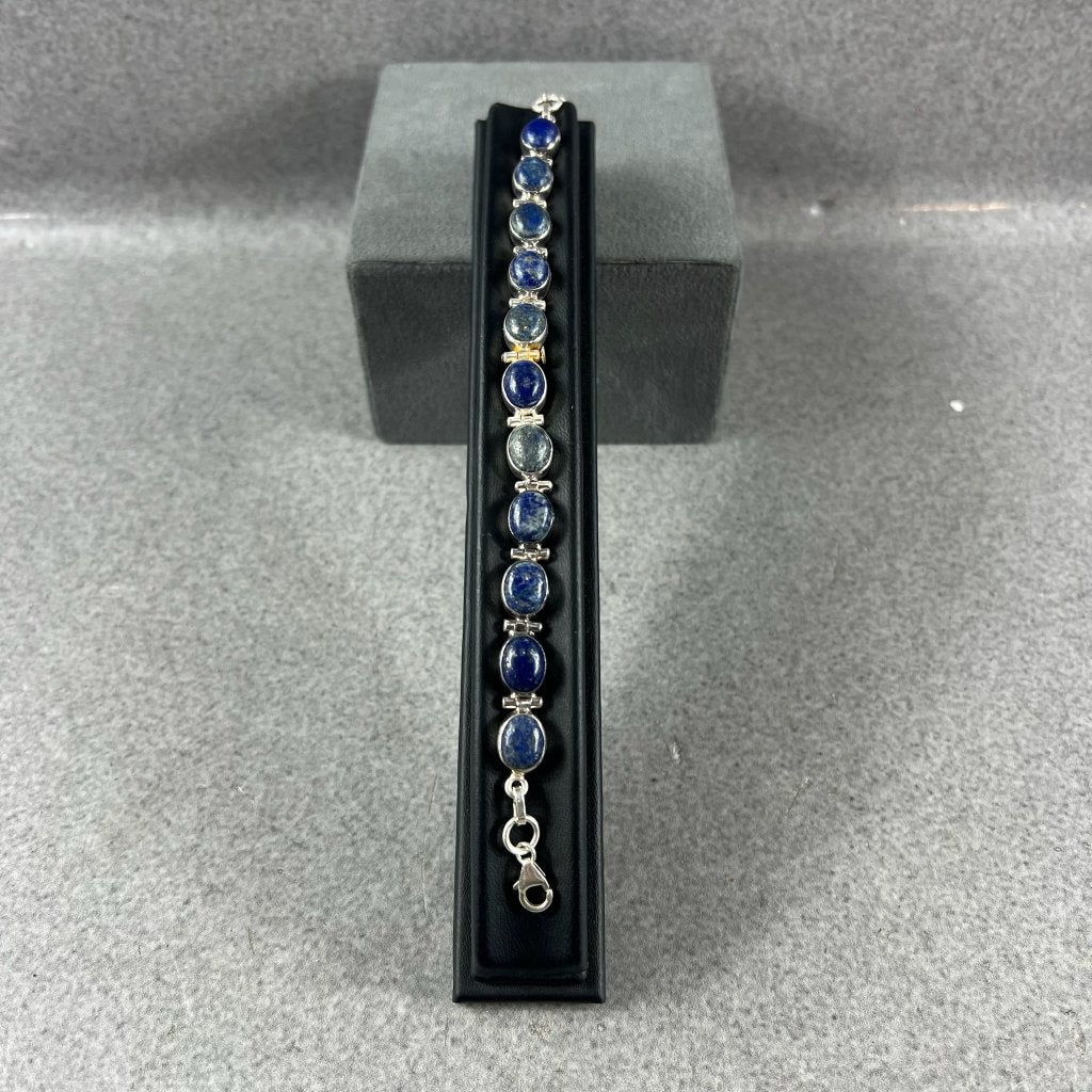 Zilveren Armband | AG | 19,13g | ovale lapis lazuli | 414729, Sieraden, Tassen en Uiterlijk, Ophalen of Verzenden, Gebruikt, Zilver