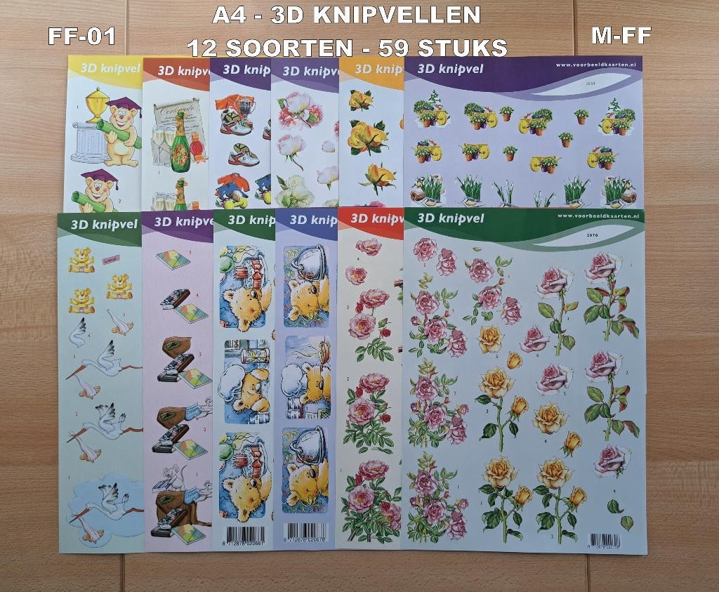 87...A4-3D KNIPVELLEN 48 SOORTEN-235 VELLEN serie F&F, Ophalen of Verzenden, Nieuw, Overige thema's, Knipvel