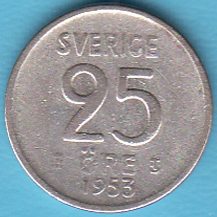 Zweden 25 öre 1953 TS Gustaf VI zilver KM# 824 in munthouder, Postzegels en Munten, Ophalen of Verzenden, Overige landen, Losse munt